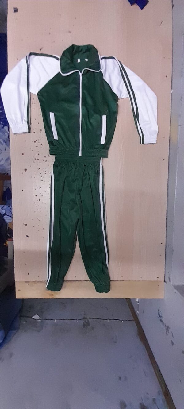 Designed green/white school track suit