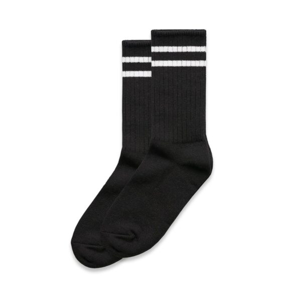 Black school socks with white stripes