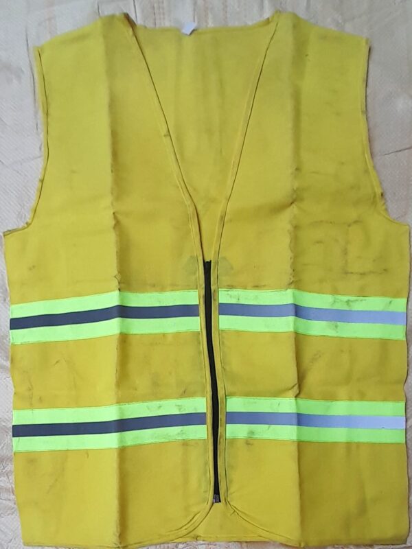 Yellow samit material reflective vest with a zip